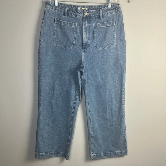 ROLLA’S High Rise Wide Leg Jeans Plus Size 34 Cotton Stretch Blue Cropped Denim - Picture 9 of 16